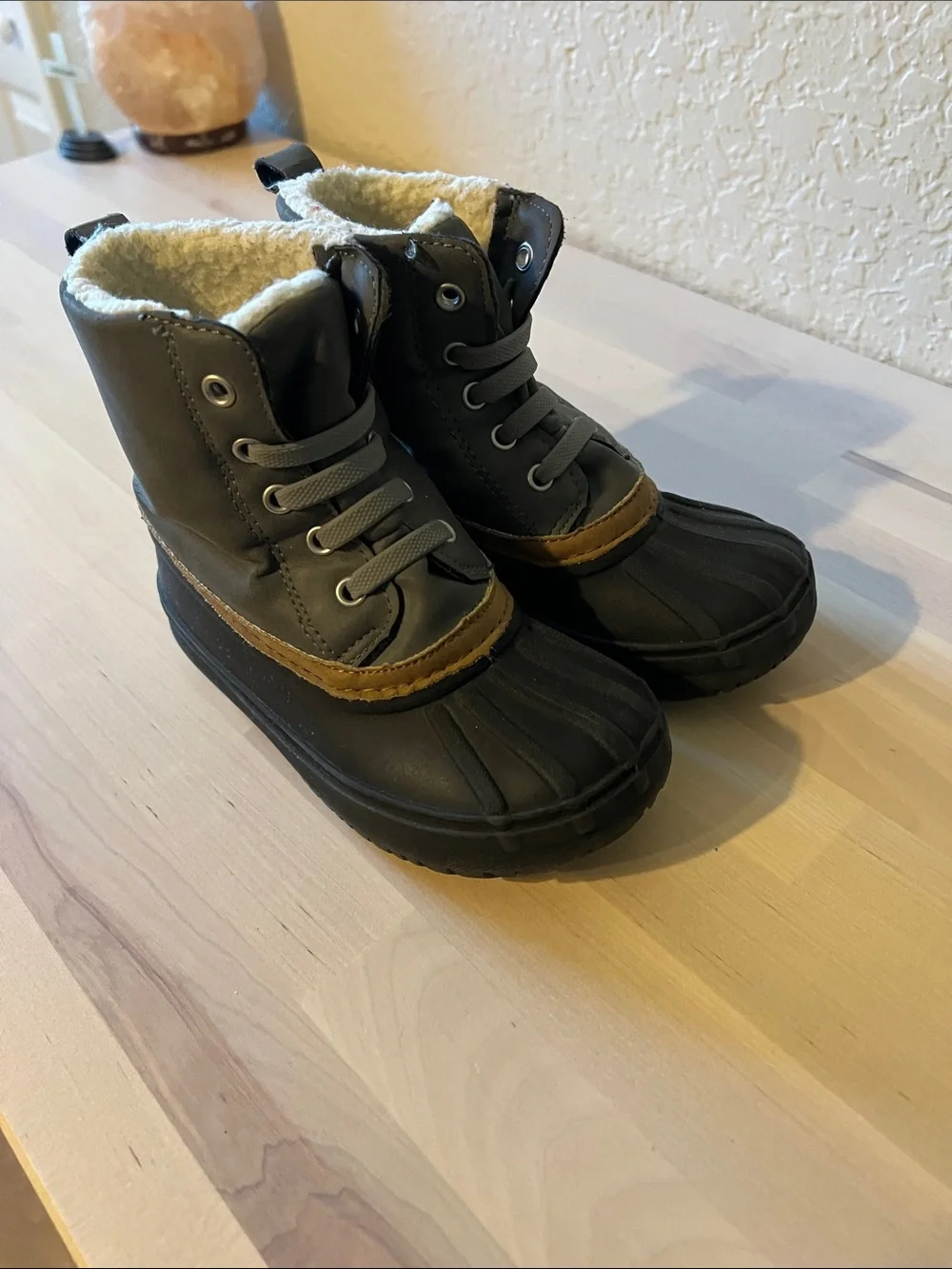 Gymboree Gray and Brown Kids Waterproof Lace-Up Snow Boots